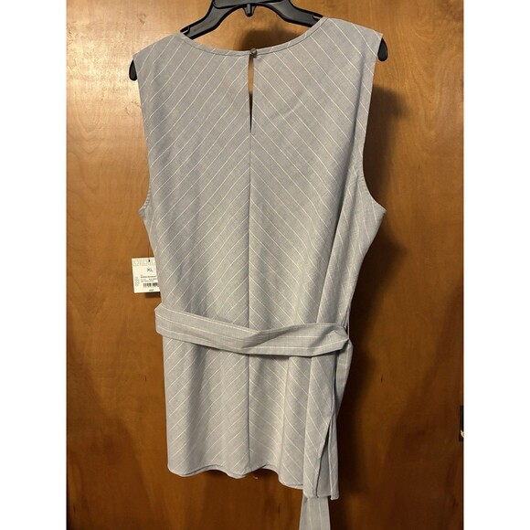 LIZ CLAIBORNE Spring Bouquet Sleeveless Belted Career Top XL Gray Purple Stripe - Picture 4 of 8